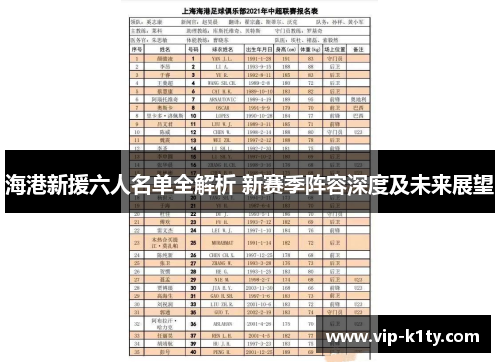 海港新援六人名单全解析 新赛季阵容深度及未来展望