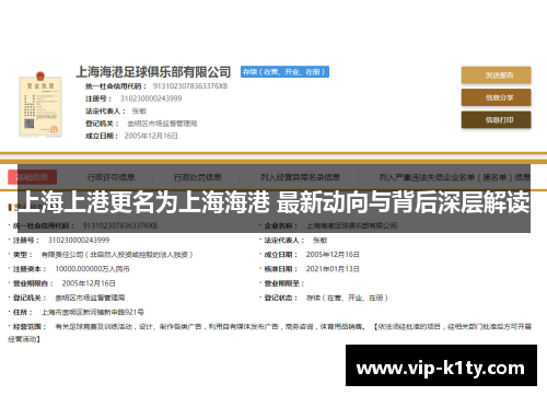上海上港更名为上海海港 最新动向与背后深层解读